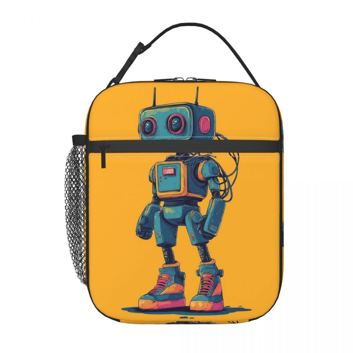 

Retro Colorful Robot Holding Drink Insulated Lunch Bag for Women Children Leakproof Food Boxes Thermal Lunch Box Tote One Size
