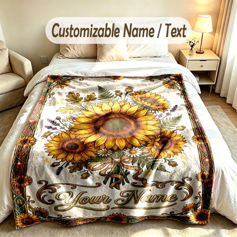 Floral Garden Theme Soft Blanket Personalized Custom Name Text Print Warm Blanket Home Sofa Bedroom Decor