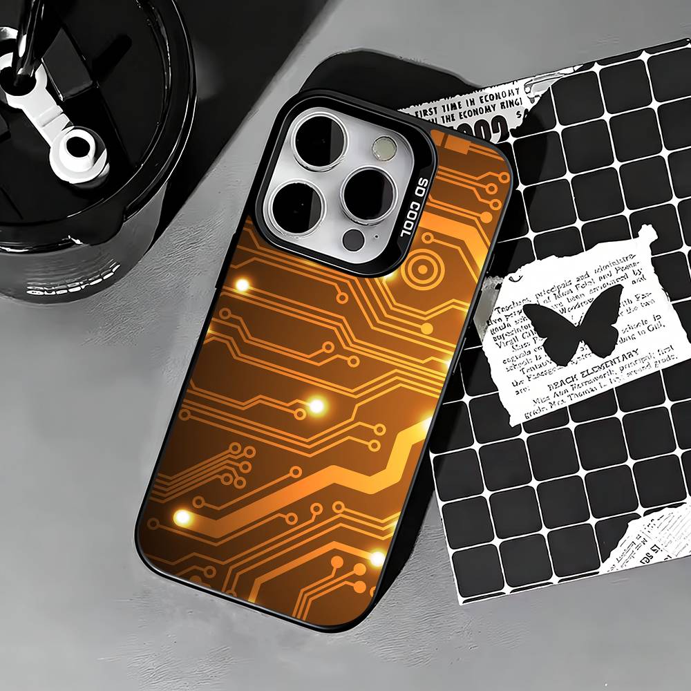 Creative Circuit Board Pattern Phone Case For iPhone 17,16,15,14,13,12,11 Plus,Pro Max,XS,Colored silver phone case iPhone13