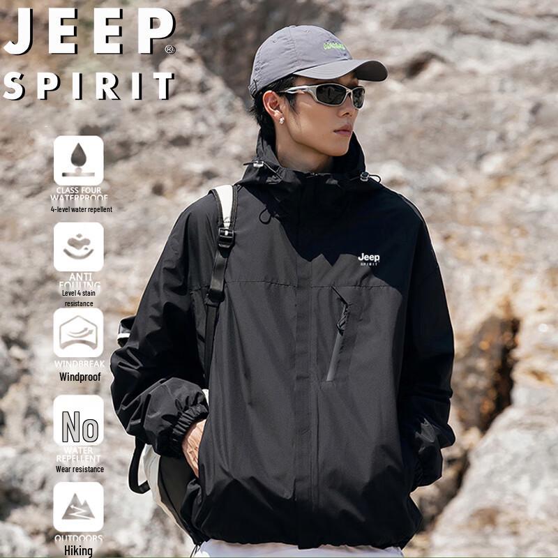 JEEP SPIRIT Men's Hooded Outdoor Windbreaker Jacket