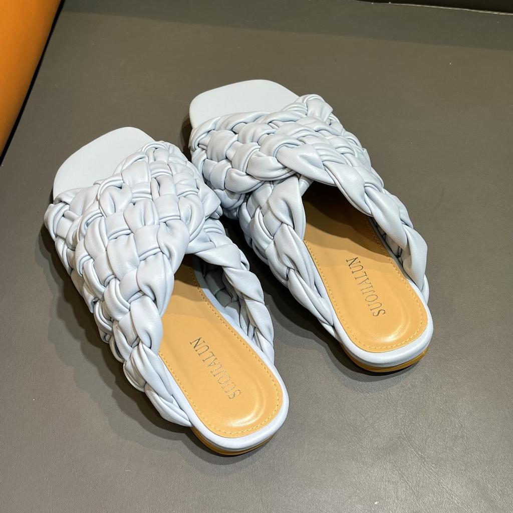 Fashion Bailamos 2025 New Brand Flat Slippers Women Weave Slides Sandal  Ladies Home Slippers Summer Outdoor Beach Open Toe Flip Flops M