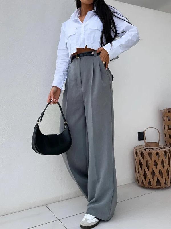 Autumn 2024 European & American Slimming Short Shirt with High-Waisted Wide-Leg Pants Two-Piece Set