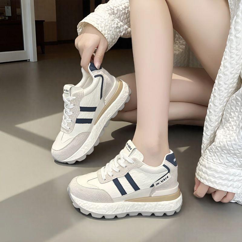 22 Spring and Autumn new dad shoes leather surface casual sports shoes thick sole height increase Xiaobai