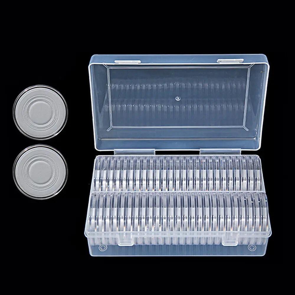 Boîte de 50 capsules pour pièces de 41 mm avec coussinets intérieurs, étui de protection en plastique
