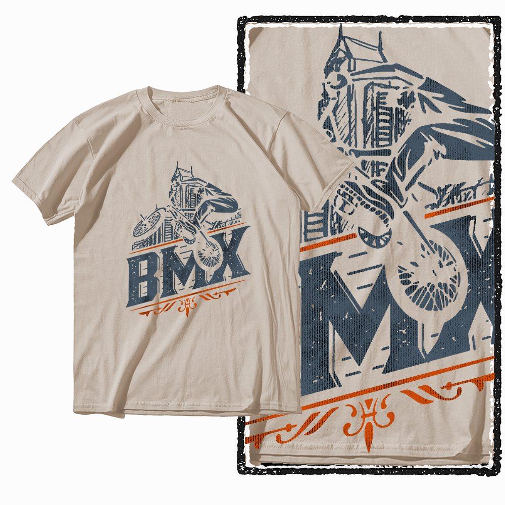 G47 Beige Vintage Streetwear Cotton  Men's BMX Bicycle Printed Graphic T-shirt |  Big Size Cool O-neck Men's Tee Tshirt