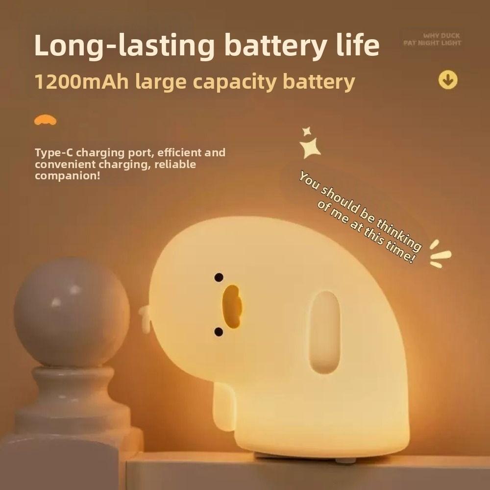 Warm White Light Duck LED Night Light USB Charging Timing Duck Silicone Lamp Slap Control 3-Level Adjustable