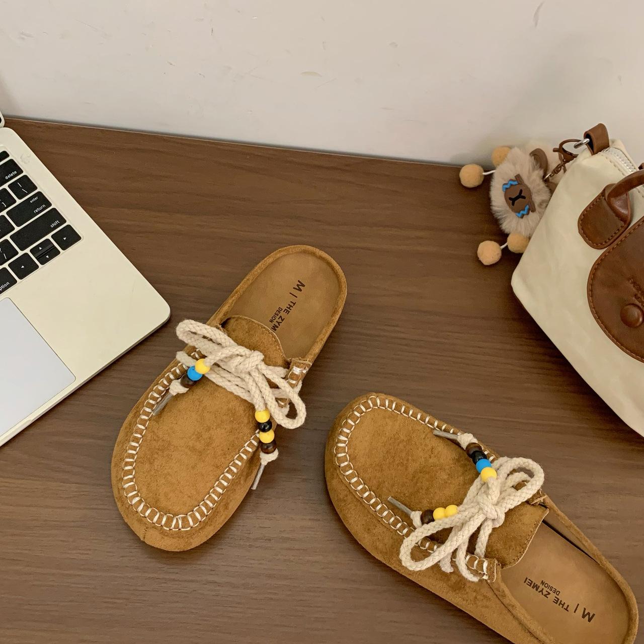 

Retro platform Boken shoes autumn 2025 new kangaroo shoes bag head drag holiday style sandals one pedal muller shoes 40 верблюд