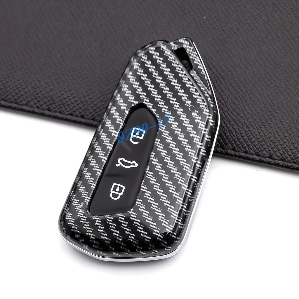 Carbon Fiber Smart Car Key Fob Cover Case Chain Ring For Vw Golf Gti Mk8 Id.3 Id.4 Atlas Seat Tarraco Ateca Cupra Formentor Born