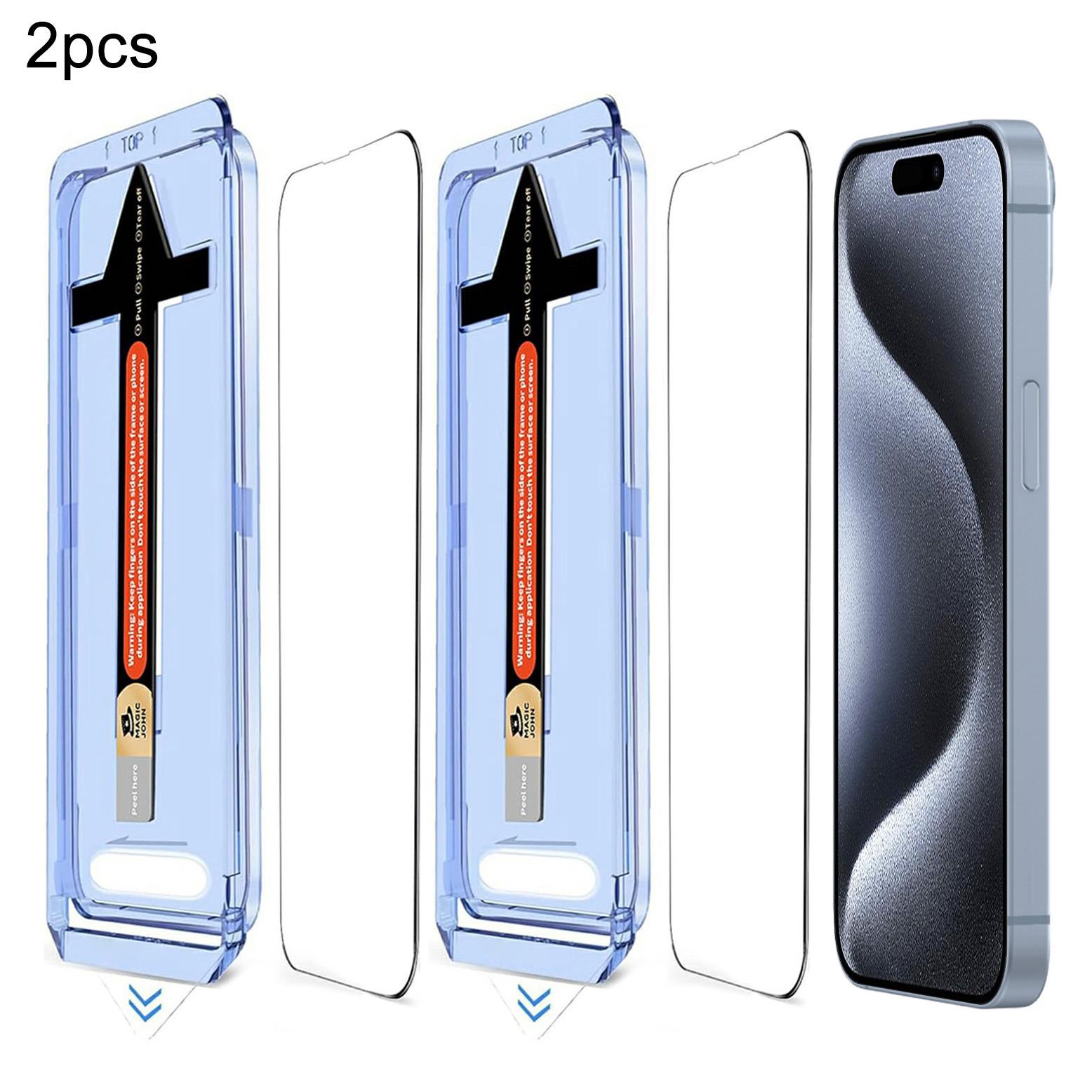 

2 Sets For iPhone 15 Pro Max Tempered Glass HD Clear Screen Protector with Automatic Dust Removal Tool Type A