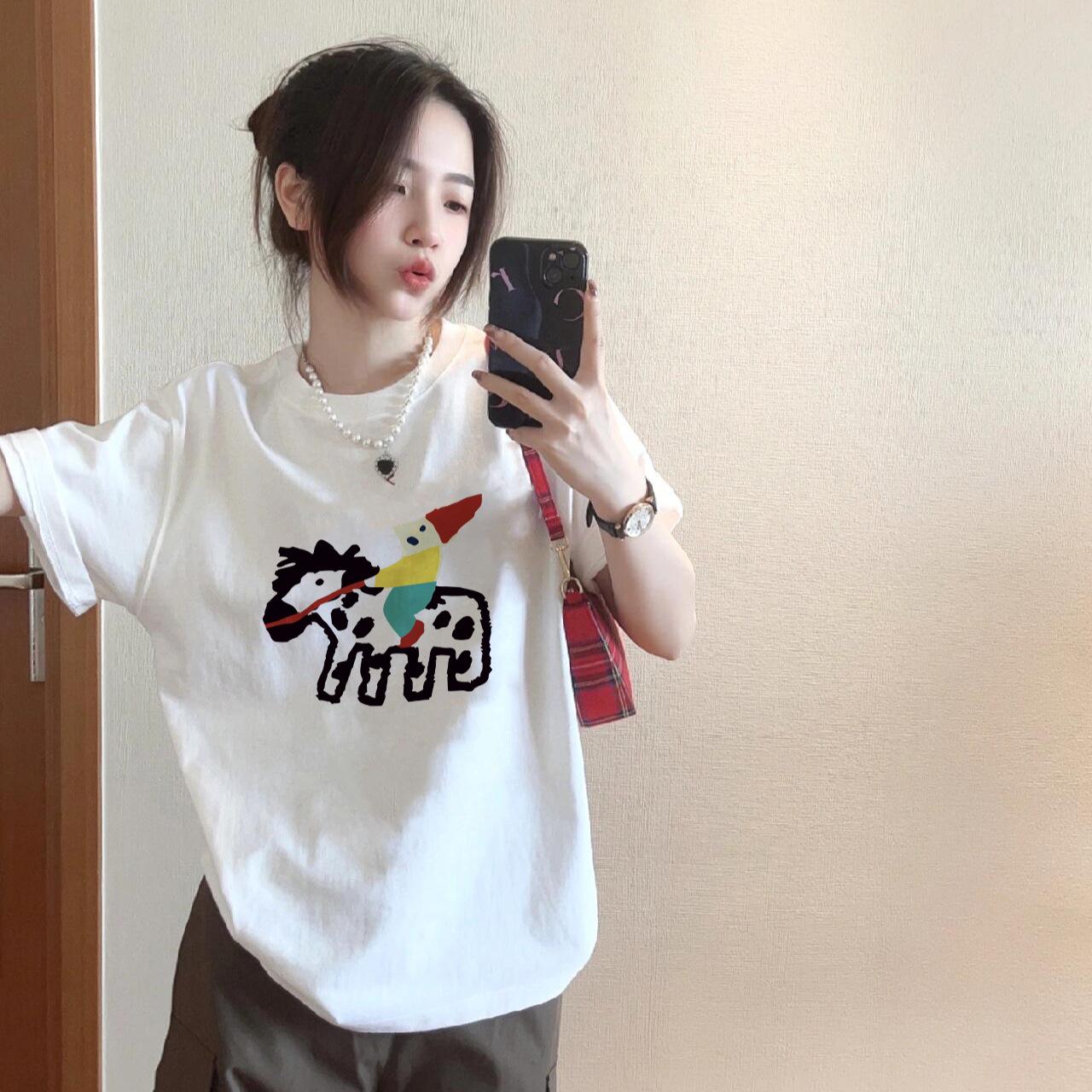 

Women s Summer Retro Cartoon Print Loose Cotton T-Shirt 3XL