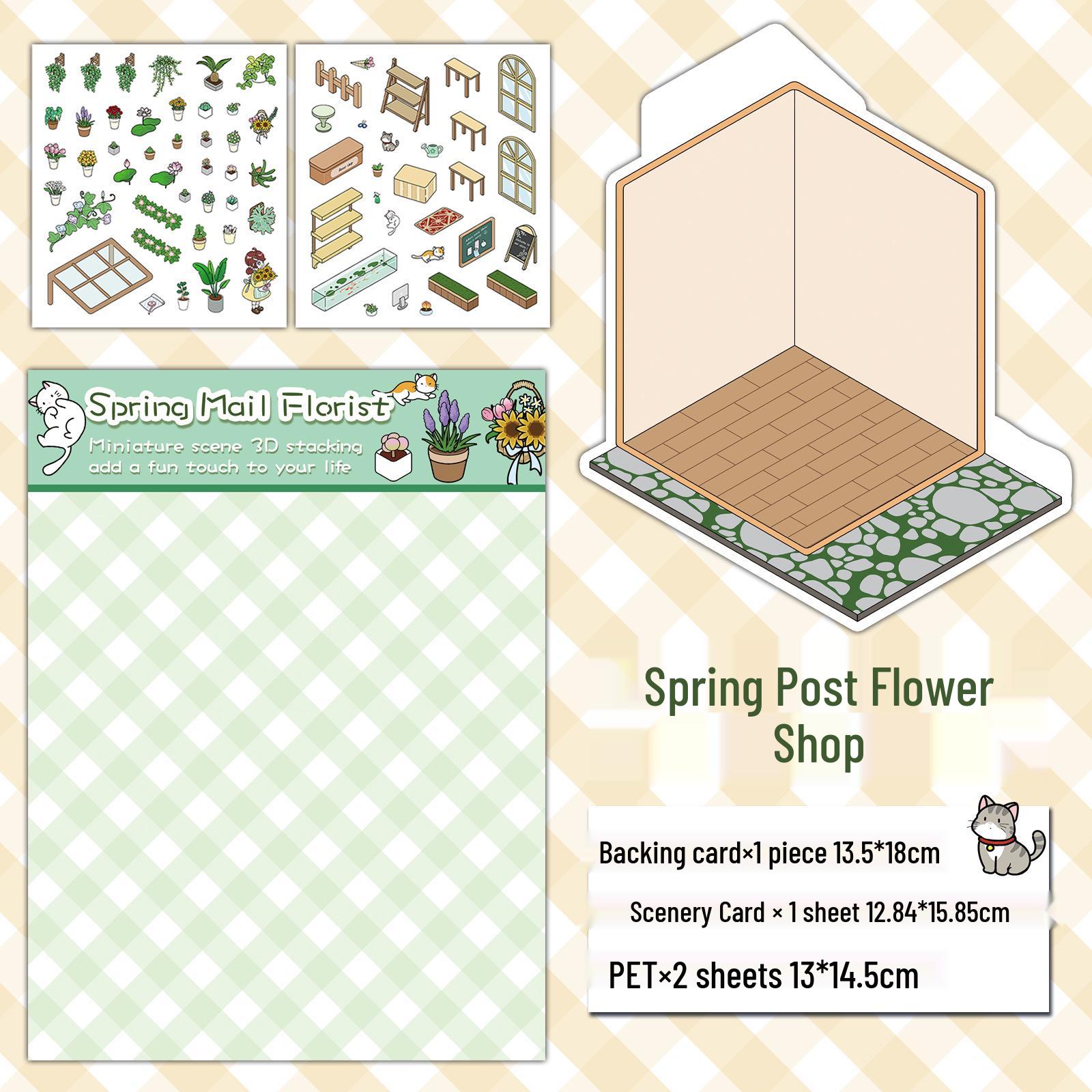 Spring Bloom Miniature Flower Shop 3D Sticker - Fresh Style DIY Scenery