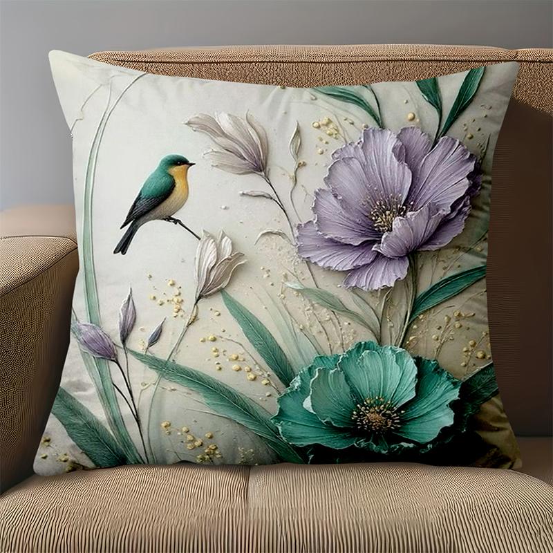 1 Pieces Bird Flower Pillow with 2D Flat Printing Design Polyester pillowcase, sofa decorative cushion cov Headboard Pillow