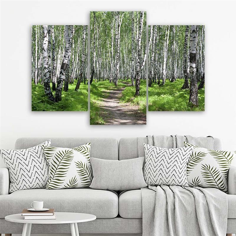 Three Piece Picture Canvas Print Birch Forest Nature