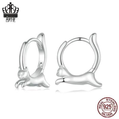925 Sterling Silver Lively Cat Earrings: Versatile Platinum-Plated Kitten Jewelry for Women
