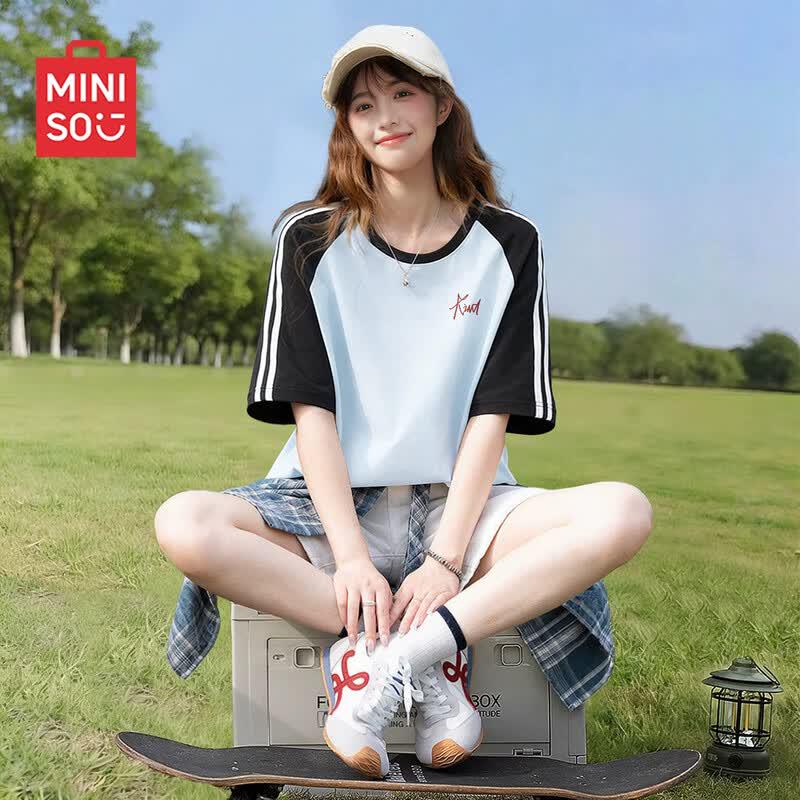 

MINISO Women s Pure Cotton Raglan Short-Sleeve T-shirt XL