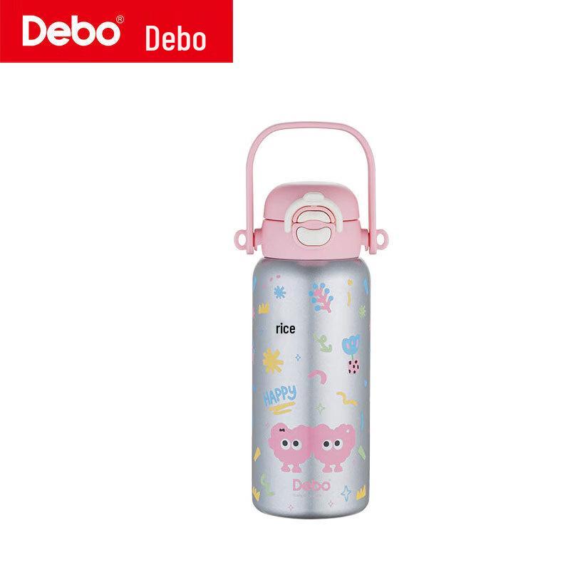 Детская термокружка Debo Tiffany из нержавеющей стали 316 с трубочкой серебряный