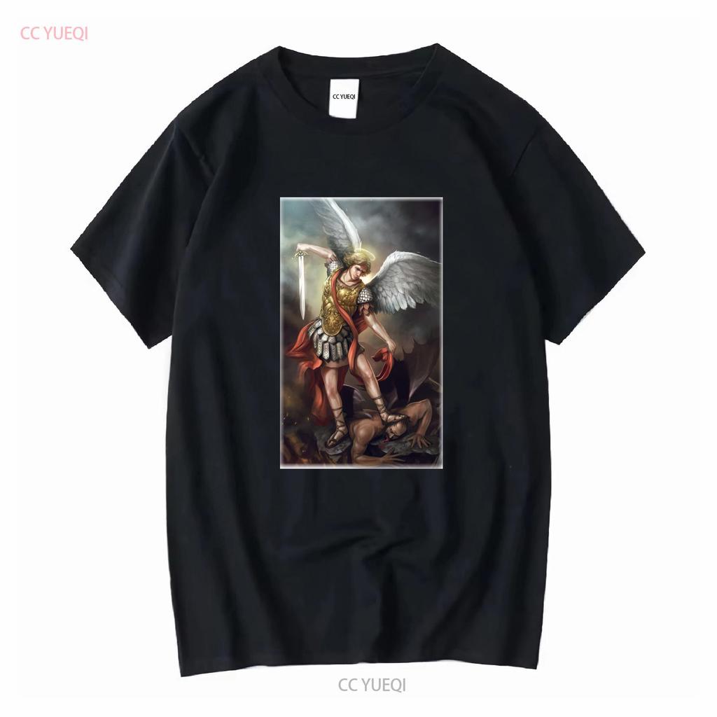 Catholic Natural T Shirt Saint Michael Archangel V11 Vintage Sizes S 5XL Vintage Washed Homme Fashion Soft Breathable