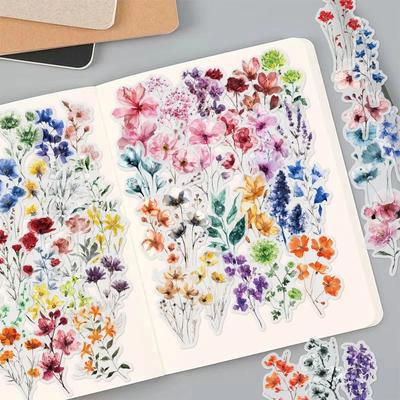2025 50Pcs Ink Flower Stickers DIY Phone Case Material Handbook Water Cup Plant Transparent PET Stickers