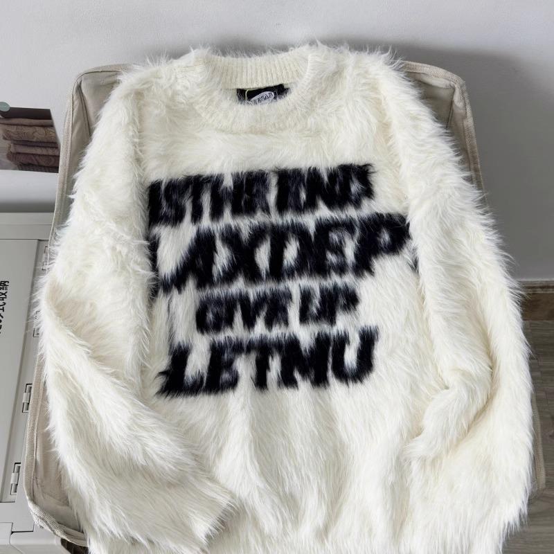 Unisex Retro Loose Knit Faux Mink Sweater - Lazy Style for Autumn/Winter