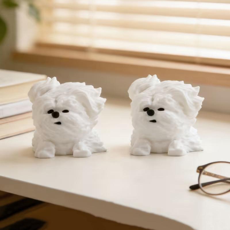 Wind-Blown Dog Figurine Puppy Ornament Realistic Fluffy Adorable Dog Simulated Dog Decoration For Home/Office/Car/Desk