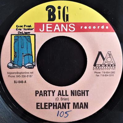 7inch Record ELEPHANT MAN - Party All Night BJ046 Big Jeans Recor 2004 US Reggae, Ska & Dub Used