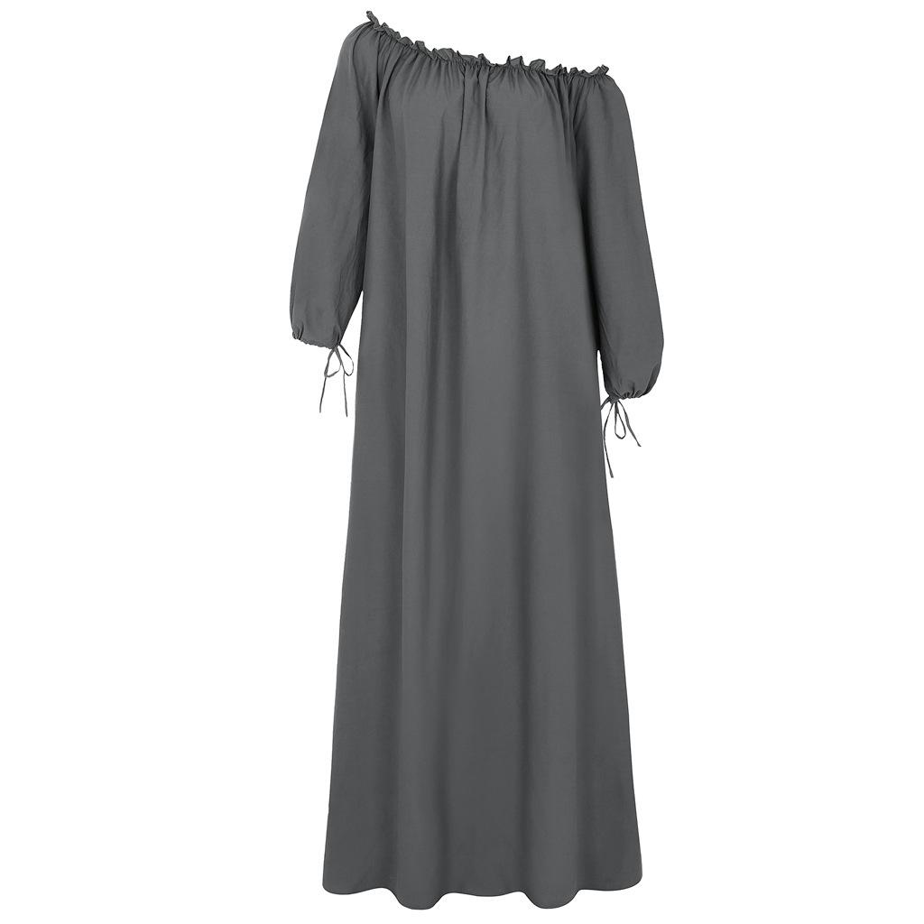Women's Off Shoulder Long Sleeve Loose Maxi Dress Solid Color Split Hem Plus Size Boho Beach Vacation Casual Dress