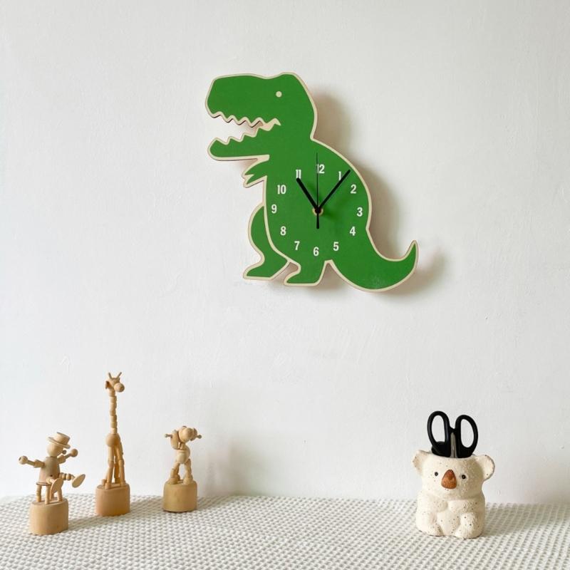 Jungenzimmer Wanduhr Cartoon Dinosaurier Uhr Kinder Schlafzimmer Dekorationen Holz Leise Stumme Uhr Geburtstagsgeschenk