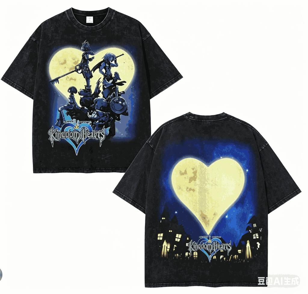Kingdom Hearts Washed T-shirt Year Round Clothing High Quality Personality Clothes Plus Size Unisex New Model Washed Vintage Loose