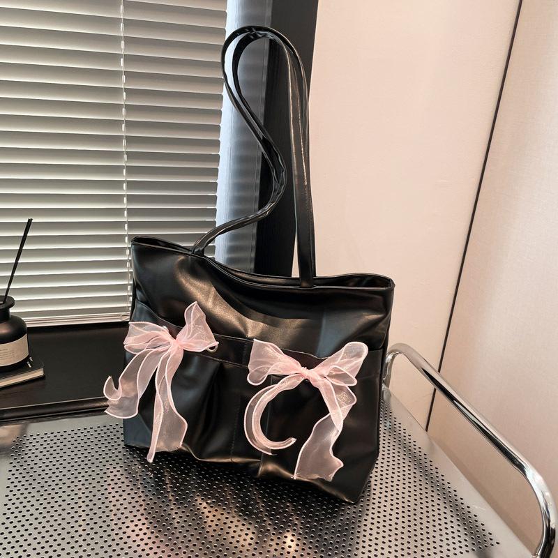 2025 New College Style Bow Tote Bag Large Capacity Pleated Shoulder Bag Female Cute Sweet Commuter Bag