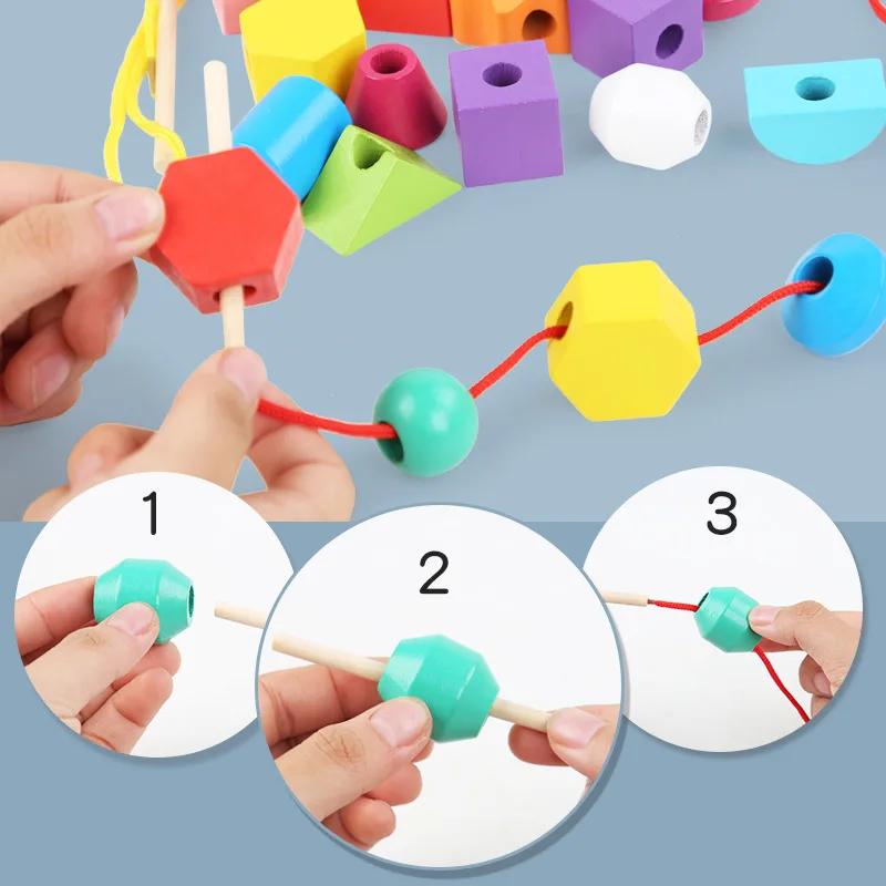 Montessori Wooden Toys Color Shape Matching Puzzle Game Colorful Beaded Color Cognition Early Educational Toys For Kids