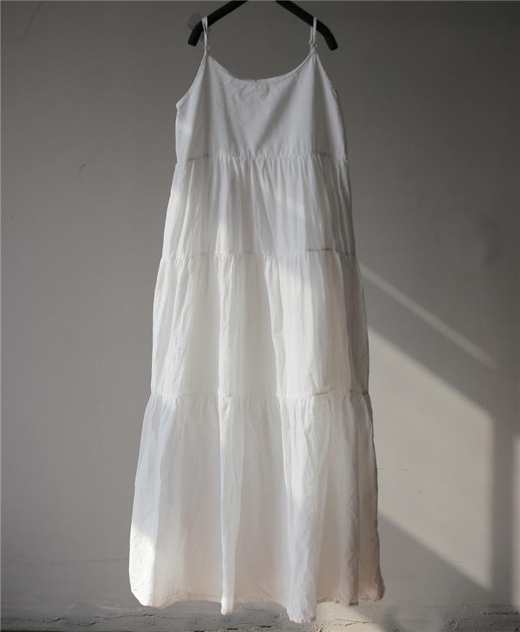 

Johnature Летние простые удобные 3-цветные платья на подтяжках, свободные однотонные платья длиной до щиколотки для женщин One Size белый