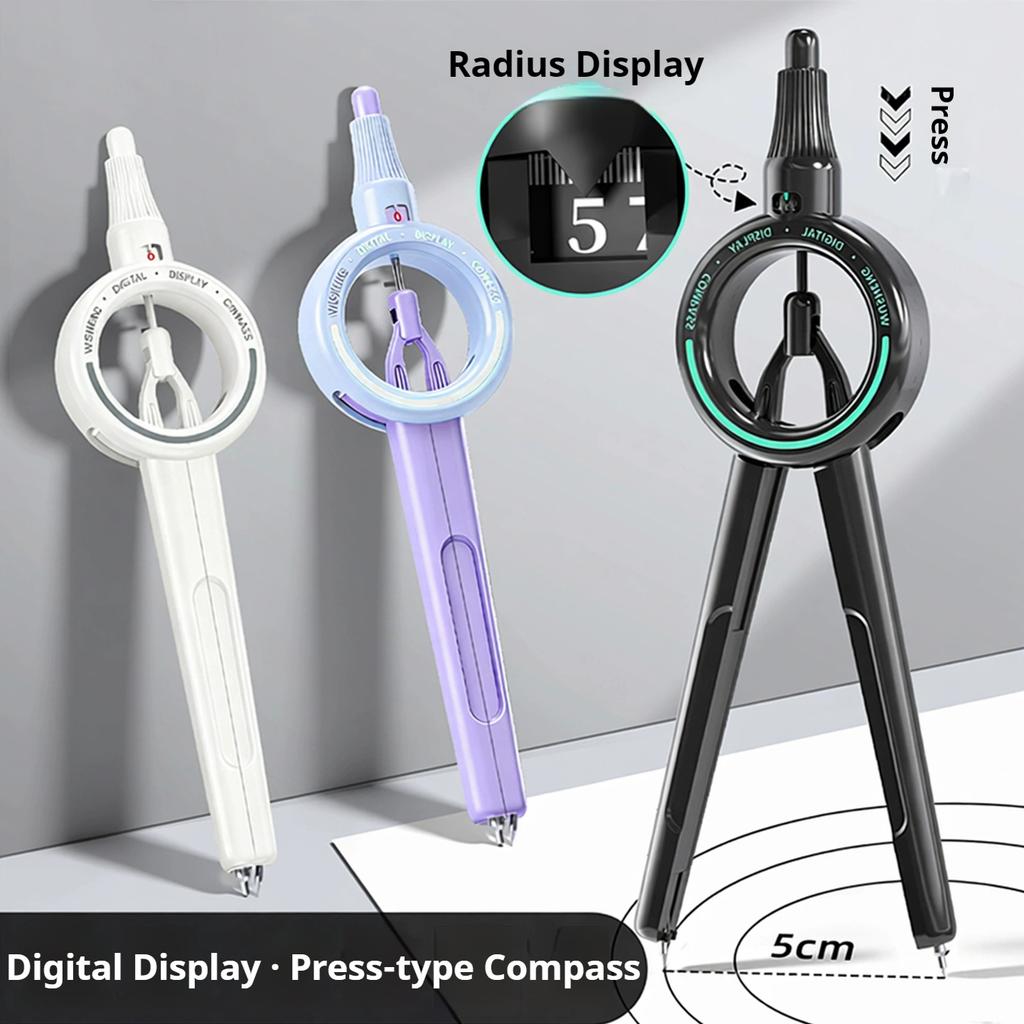 Pencil Compass Digital Display Compass with 0.5 mm Lead Refills Circle Drawing Compass Drafting Tool for Geometry School Office