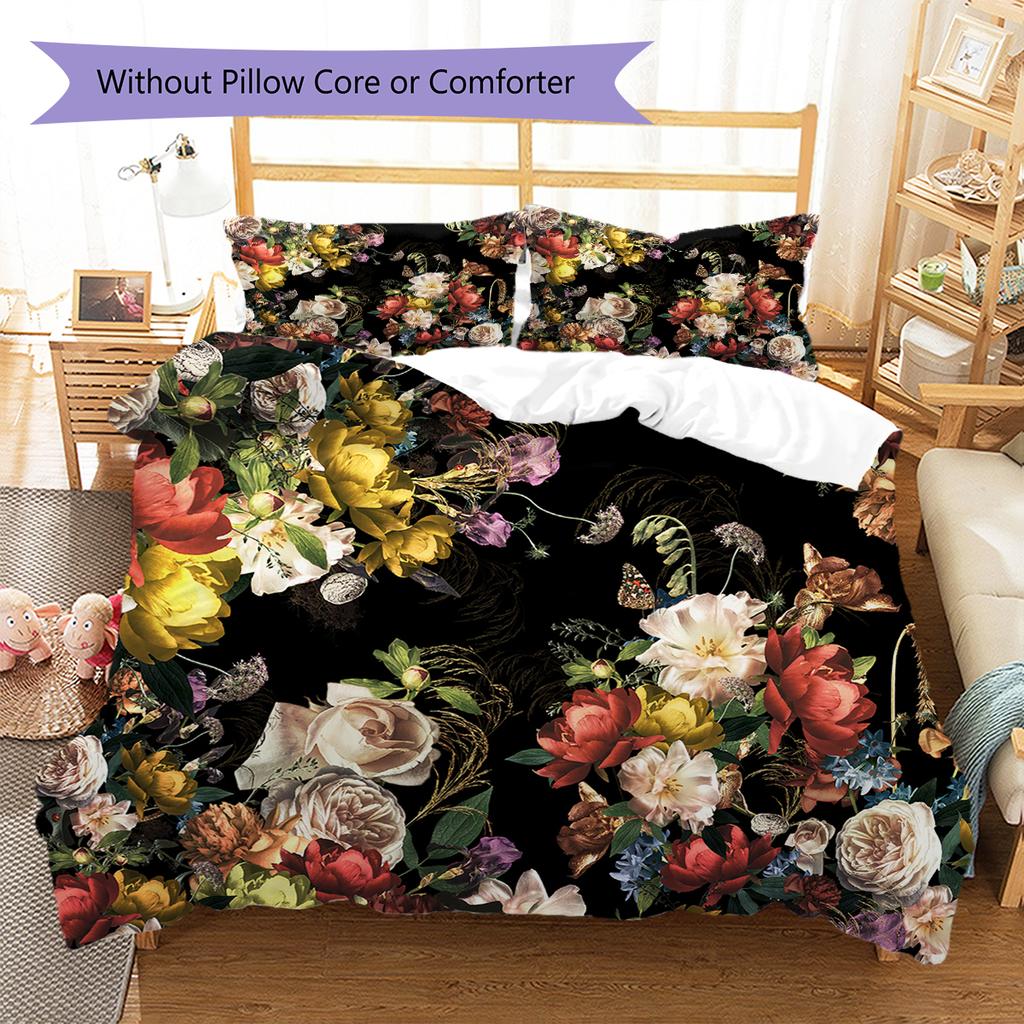 Vintage Floral Bird Pattern Bedding Quilt Set Quilt Cover Pillowcase Home Decoration Gift (1 * duvet cover + 2 * pillowcase, without core)