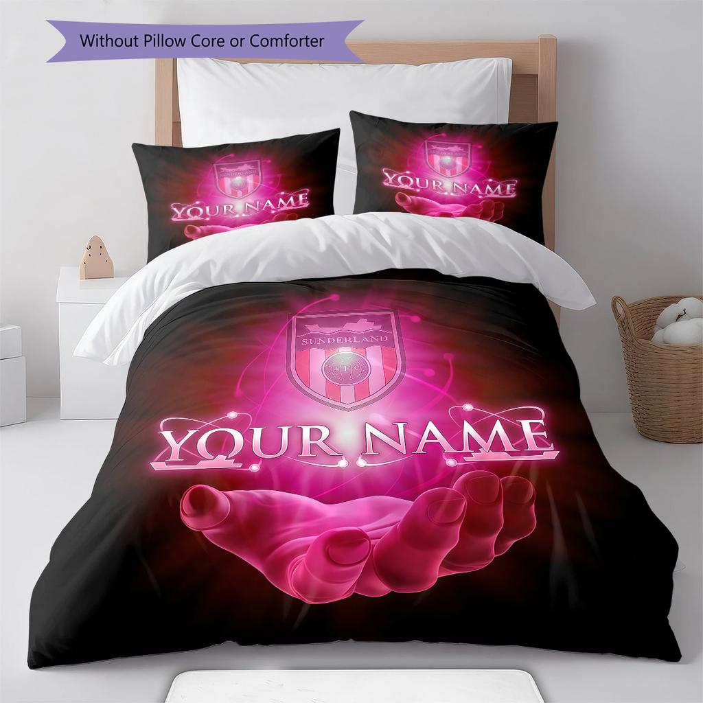 Sunderland Association Football Club Custom Name Pattern Bedding Quilt Set Quilt Cover Pillowcase Home Birthday Gift(1 * duvet cover + 2 * pillowcase,