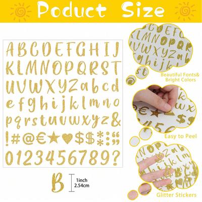 8Sheets Glitter Letter Stickers Self-Adhesive Glitter Alphabet Number Labels Stickers for Scrapbook Water Bottles Crafts Decor