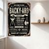 Vintage Rustic Black Metal Sign Retro Backyard Grill Beer Thumbs-Up Art, Welcome To Our Backyard Typo-Infused Outdoor Gathering