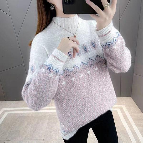 Mink Fleece Half High Collar Sweaters Women's Autumn and Winter Chenille Thickened Loose Knitted Pullovers