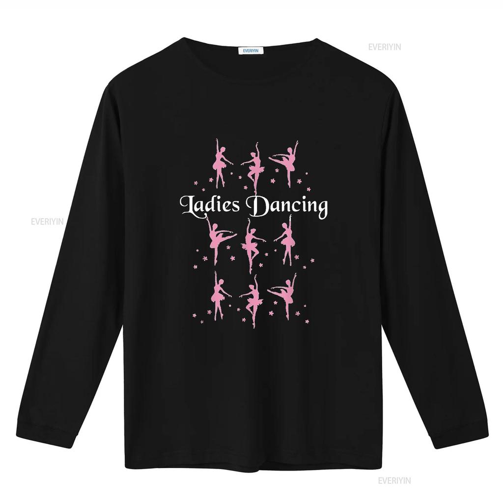 Damen Nine Ladies Dancing T-Shirt Lustig Weihnachten Schwarz Mittel Vintage Gewaschen Vielseitig Lässig Grafikdesigner Kleidung