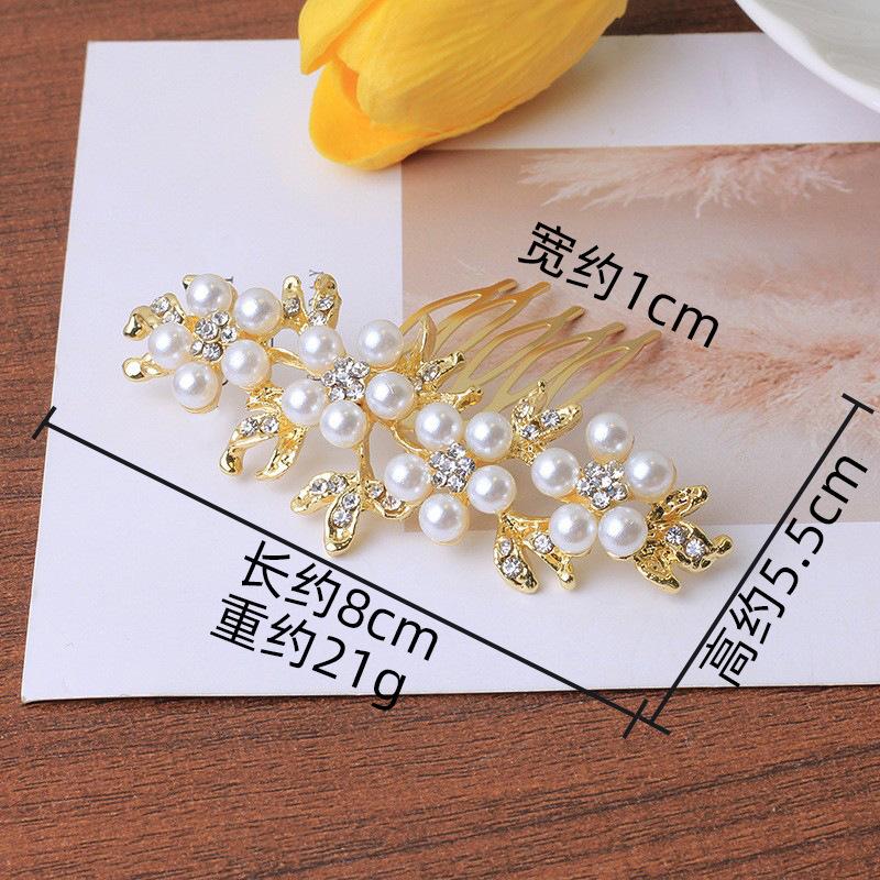 Pearl Rhinestone Comb Flower Decoration Bridal Headdress Wedding Photo Braided Hair Comb Pearl Inverted Comb