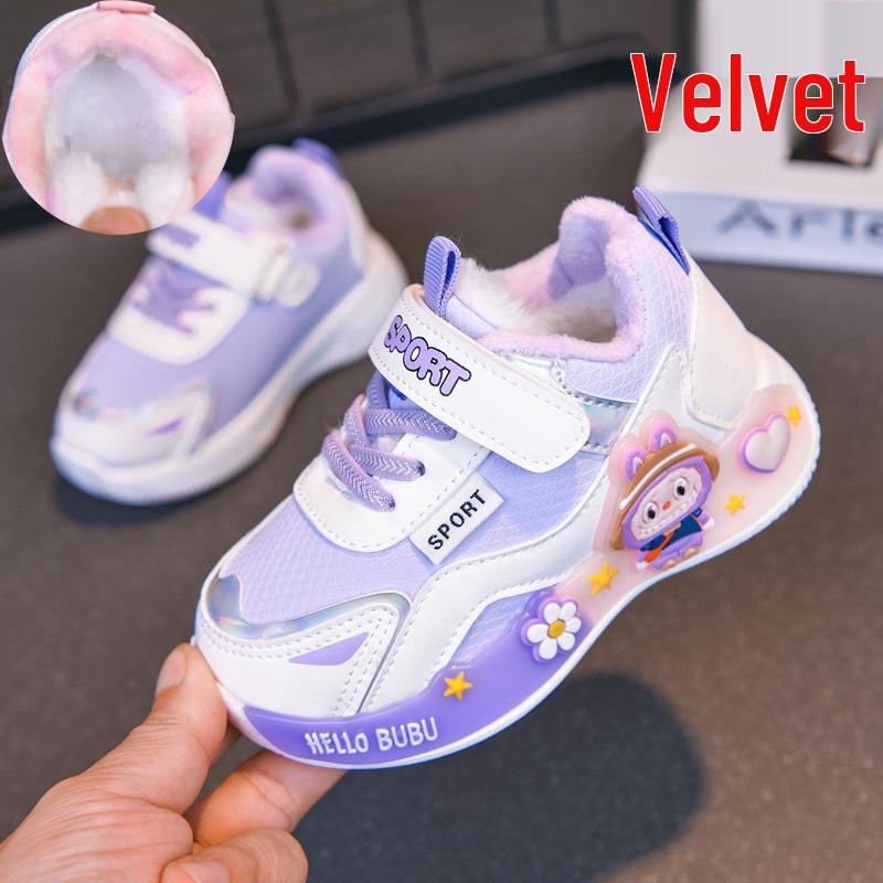 Kinder-Fleece-gefütterte Cartoon-Sportschuhe – Weiche Sohle, Bequeme Lauflernschuhe für Kleinkinder, Niedliche Freizeit-Sneaker für Mädchen.