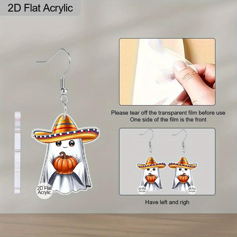 2D Flat Acrylic Ghost Earrings Funny Cartoon Spooky Ghost Pumpkin Dangle Drop Earring for Women Cosplay Party Jewelry
