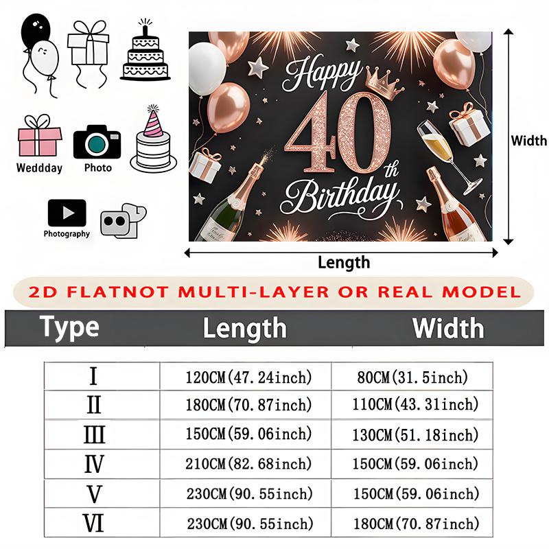 Party Backdrop Birthday Stars Crown 40Th Photo Booth Background Wall Decor