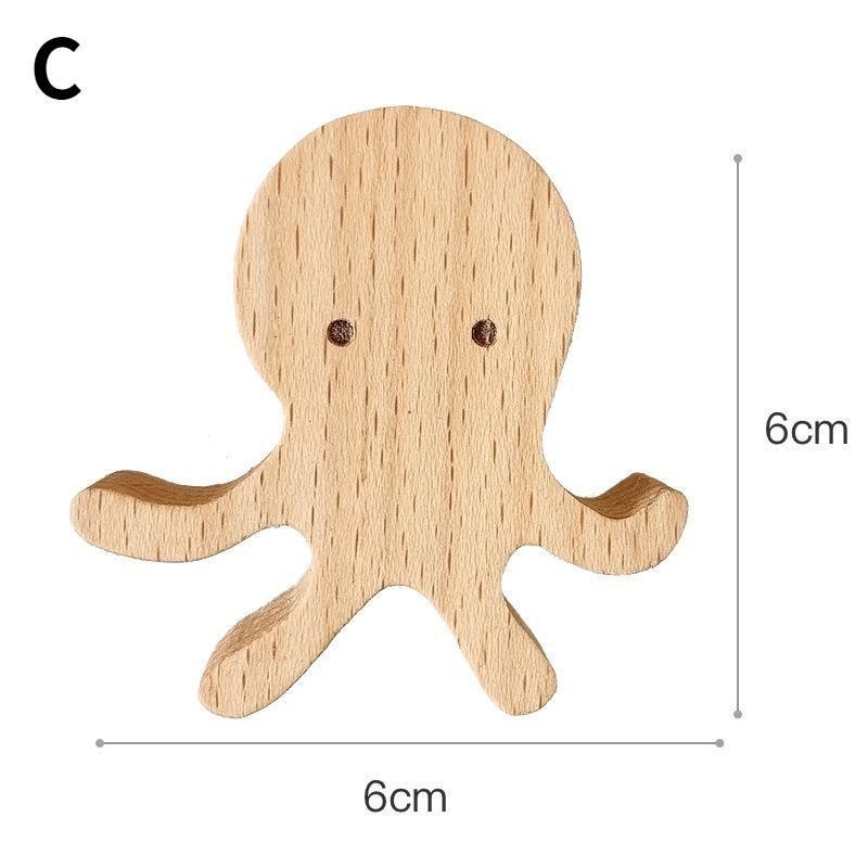 1pcs Wooden Hook Creative Nordic Cute Animal Hook Wall Hanging Coat Hook Home Decoration Solid Wood Hook Kitchen Accessories