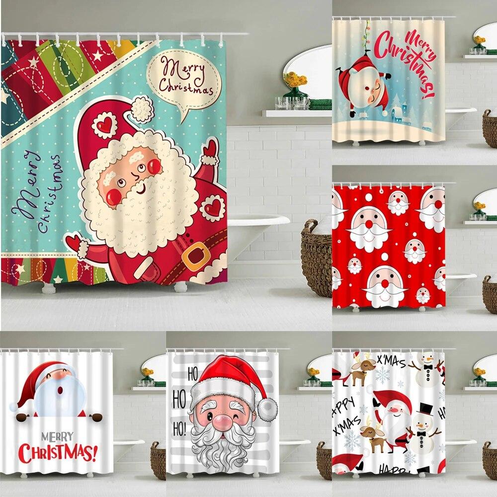

Home Christmas Gift Bathroom Curtain Shower Curtain Waterproof Shower Curtain Merry Christmas Santa Claus Pattern Decoration
