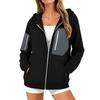 Women's Full-Zip Hooded Patchwork Sweatshirt Jacket for Casual Everyday Wear