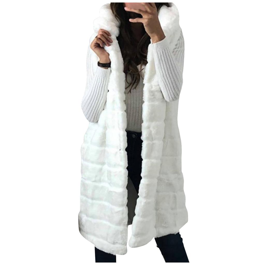 Dámská móda Plyšová vesta bez rukávů Mikina s kapucí z umělé kožešiny Top kabát Outwear
