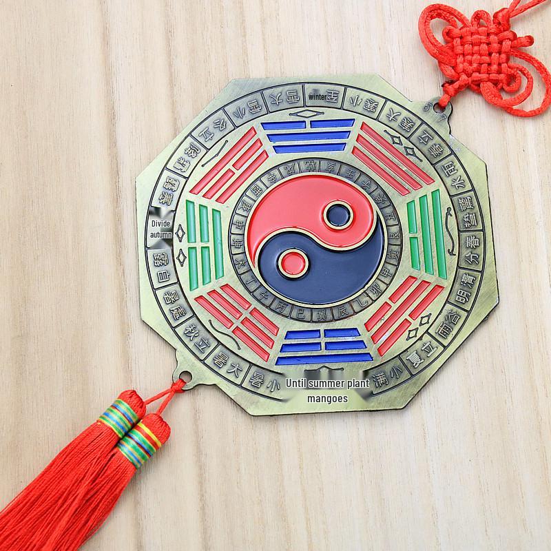 Feng Shui Alloy Bagua Mirror Pendant with Zodiac Signs & Taiji Symbols