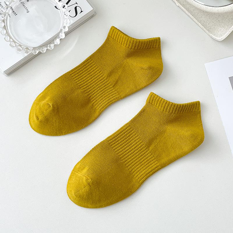 Summer Thin Pure Cotton Women's Socks, Summer Mesh Breathable Boneless Solid Color Pure Cotton Short Socks