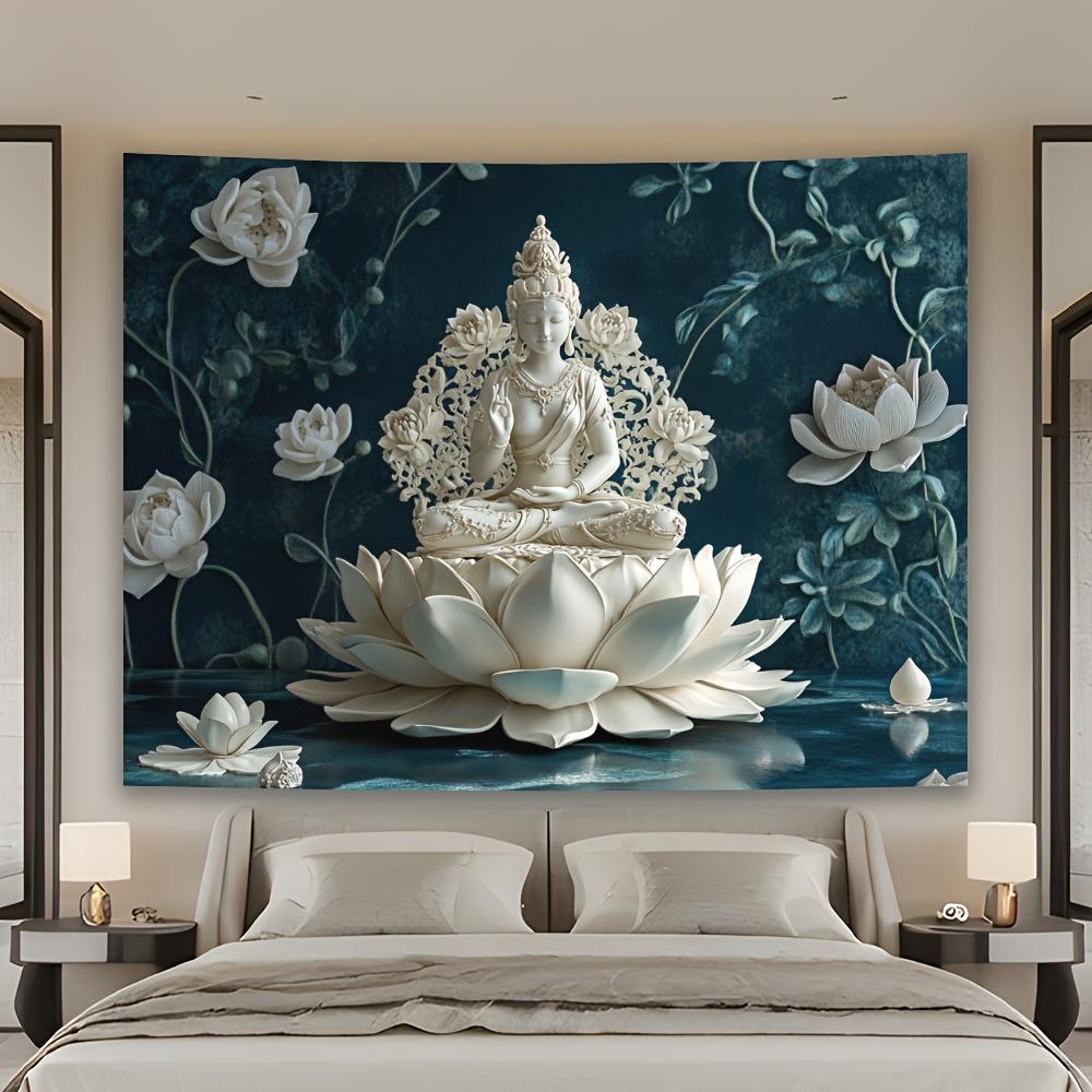 1pc Elegant Pearl Lotus Buddha Tapestry - Polyester Fabric, Machine Washable, Suitable for Living Room, Bedroom, Office
