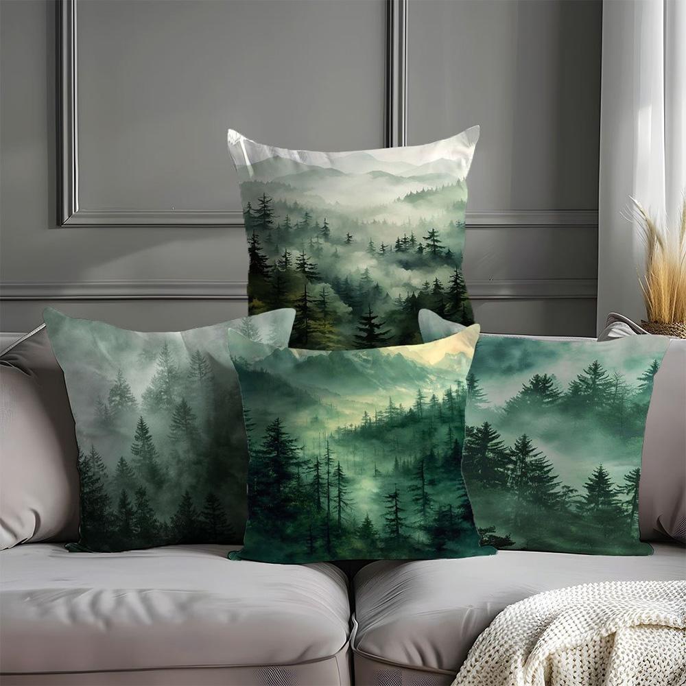 Short Plush Material Pillowcasemisty Forest Landscape Printed Pillowcases For Ultimate Comfort And Style Sofa Cushion Cover Home